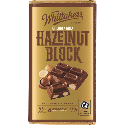 Whittaker's Hazelnut Block 33% Cocoa Milk Chocolate Block 250g