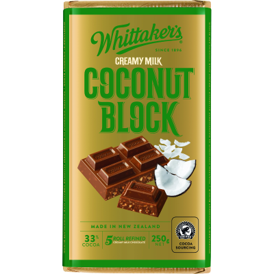 Whittaker's Coconut Block 33% Cocoa Milk Chocolate Block 250g