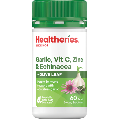 Healtheries Garlic Vit C Zinc & Echinacea Tablets 60pk