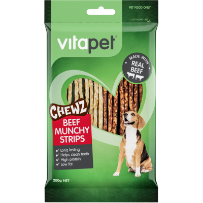 VitaPet Chewz Munchy Strips Dog Treats 200g