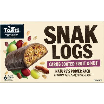 Tasti Carob Coated Fruit & Nut Snak Logs 6 x 40g