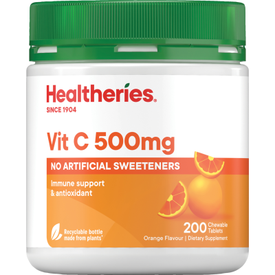 Healtheries Vitamin C 500mg Orange Flavour Chewable Tablets 200pk