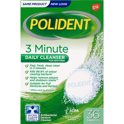 Polident 3 Minute Daily Cleanser For Dentures 36pk