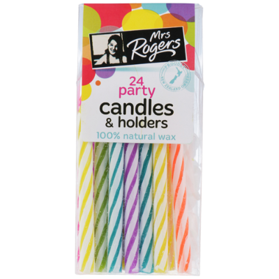 Mrs Rogers Party Candles & Holders 24pk