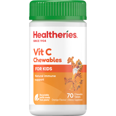 Healtheries For Kids Vit C Chewables Orange Flavour Chewable Tablets 70pk