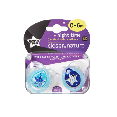 Tommee Tippee Closer To Nature Night Time Soother Glow In The Dark 0-6 Months 2pk