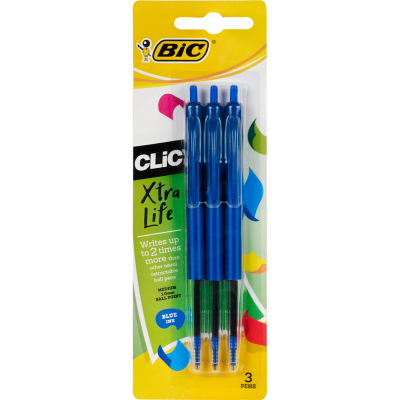 Bic Clic Blue Ballpoint Pens 3pk