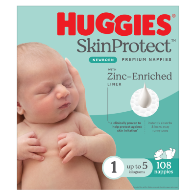 Huggies Nappies Newborn For Boys & Girls Size 1 Up To 5kg 108pk