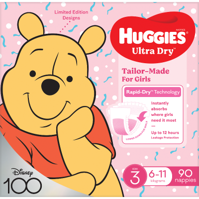 Huggies Ultra Dry Nappies Girls Size 3 6-11kg 90pk