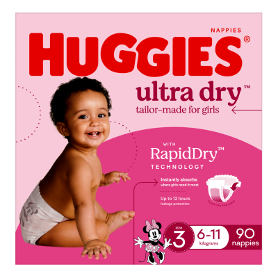 Huggies Ultra Dry Nappies For Girls Size 3 6-11kg 90pk