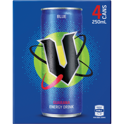 V Blue Guarana Energy Drink 4 x 250ml