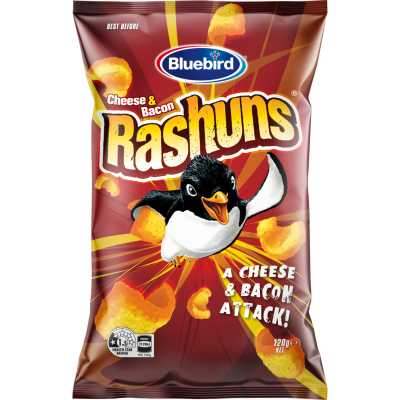 Bluebird Cheese & Bacon Rashuns 120g