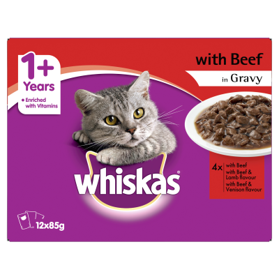 Whiskas Beef In Gravy Wet Cat Food Pouches 12pk