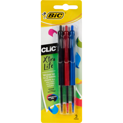 Bic Clic Mixed Colour Ballpoint Pens 3pk