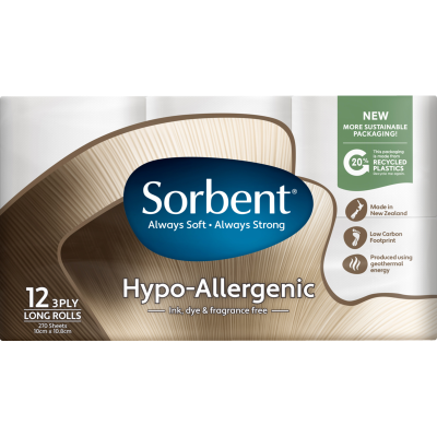 Sorbent Hypo-Allergenic 3 Ply Long Toilet Rolls 12 x 270 sheets