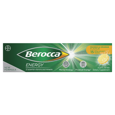 Berocca Energy Mango & Orange Flavour Effervescent Tablets 15pk