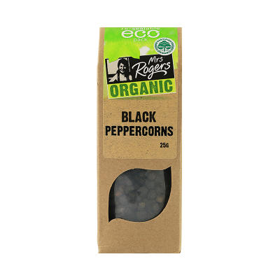 Mrs Rogers Organic Black Peppercorns 25g