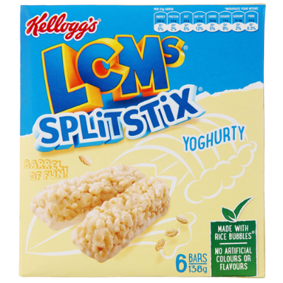 Kellogg's LCMs Yogurty Rice Bubbles Split Stix 6 Bars 6 x 23g