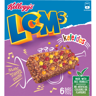 Kellogg's LCMs Kaleidos Rice Bubbles Bars 6 x 22g