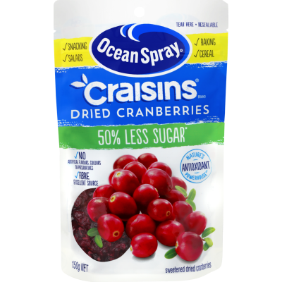 Ocean Spray 50% Less Sugar Craisins Dried Cranberries 150g
