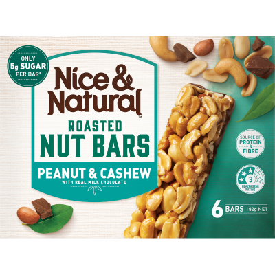 Nice & Natural Peanut & Cashew Roasted Nut Bars 6 x 32g
