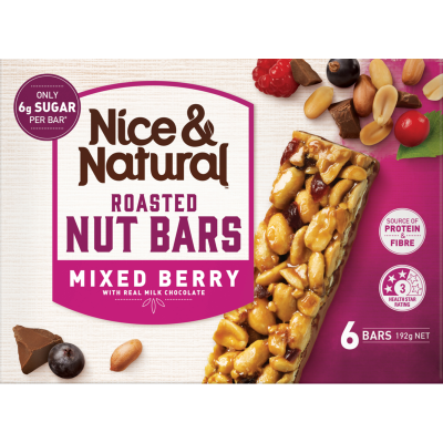 Nice & Natural Mixed Berry Milk Chocolate Roasted Nut Bars 6 x 32g