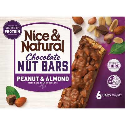 Nice & Natural Peanut & Almond Chocolate Nut Bars 6 x 30g