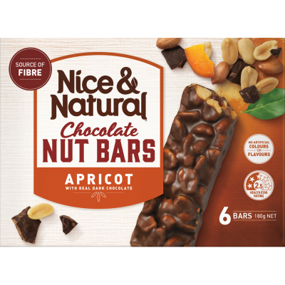 Nice & Natural Apricot Dark Chocolate Roasted Nut Bars 6 x 30g