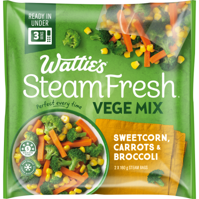 Wattie's Steam Fresh Sweetcorn, Carrots & Broccoli Vege Mix 320g