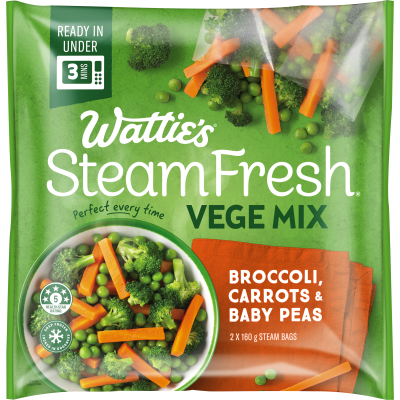 Wattie's Steam Fresh Broccoli, Carrots & Baby Peas Vege Mix 2 x 160g