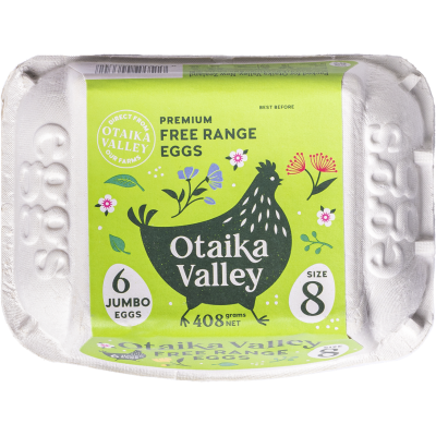 Otaika Valley Premium Free Range Size 8 Eggs 6pk