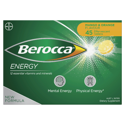 Berocca Energy Mango & Orange Flavour Effervescent Tablets 45pk