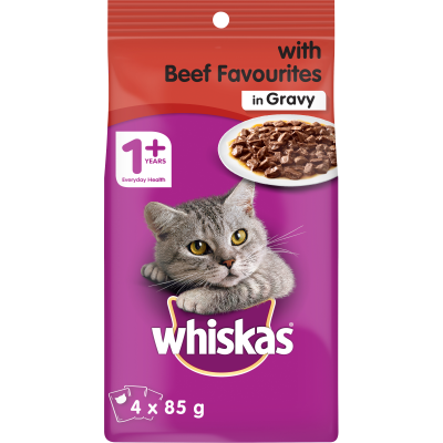 Whiskas Beef Favourites In Gravy Wet Cat Food Pouches 4pk