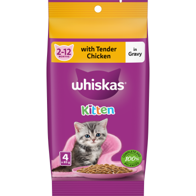 Whiskas Tender Chicken Favourites In Gravy Kitten Wet Pouches Cat Food 340g