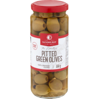Sandhurst Pitted Green Olives 350g