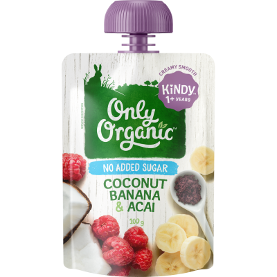 Only Organic Coconut Banana & Acai Kindy 1+ Years 100g