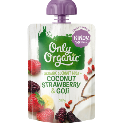 Only Organic Coconut Strawberry & Goji Kindy 1+ Years 100g