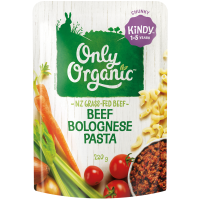 Only Organic Kindy Beef Bolognese Pasta 1-5 Years 220g