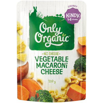 Only Organic Kindy Vegetable Macaroni Cheese Pasta 1-5 Years 220g