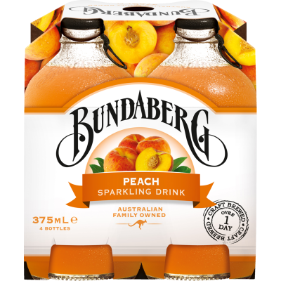 Bundaberg Peach Sparkling Drink Bottles 4 x 375ml