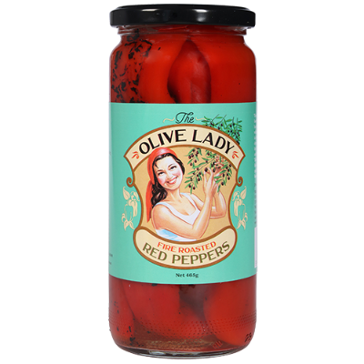 The Olive Lady Fire Roasted Red Peppers 465g