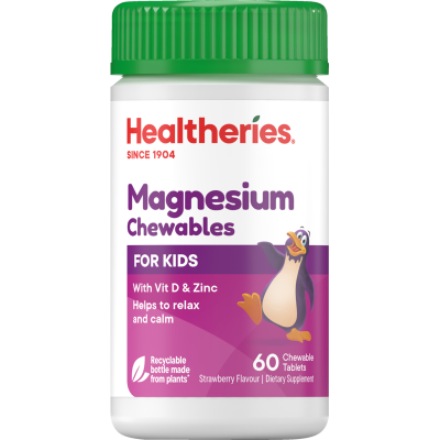 Healtheries For Kids Strawberry Flavour Magnesuim Chewable Tablets 60pk