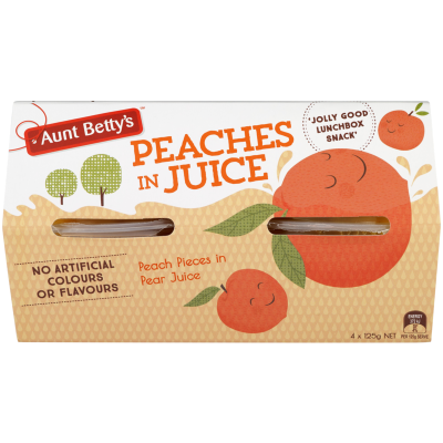 Aunt Betty's Peach Pieces In Pear Juice 4 x 125g