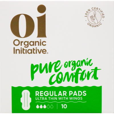 Oi Organic Cotton Ultra Thin Regular Pads With Wings 10pk