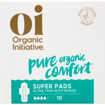 Oi Organic Cotton Ultra Thin Super Pads With Wings 10pk