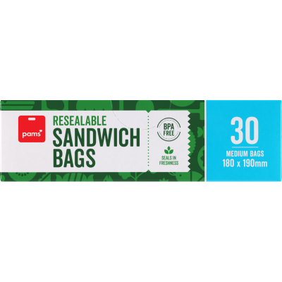 Pams Resealable Sandwich Bags 180 x 190mm 30pk