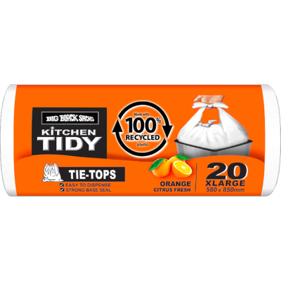 Big Black Sacks Kitchen Tidy Liner Tie-Top Orange Citrus Fresh XLarge 580 x 850mm 20pk
