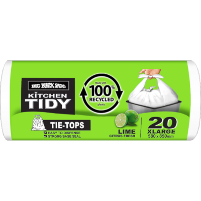 Big Black Sacks Kitchen Tidy  Liner Tie-Top Lime Citrus Fresh XLarge 580 x 850mm 20pk