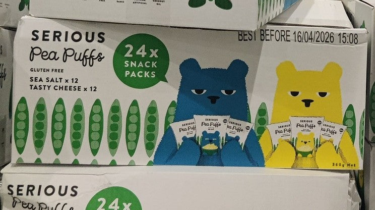 SERIOUS PEA PUFFS SEA SALT & TASTY CHEESE 24 X 15G