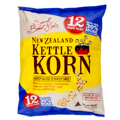 New Zealand Kettle Korn Lightly Salted, Slightly Sweet Pop Corn Snack Packs 12pk